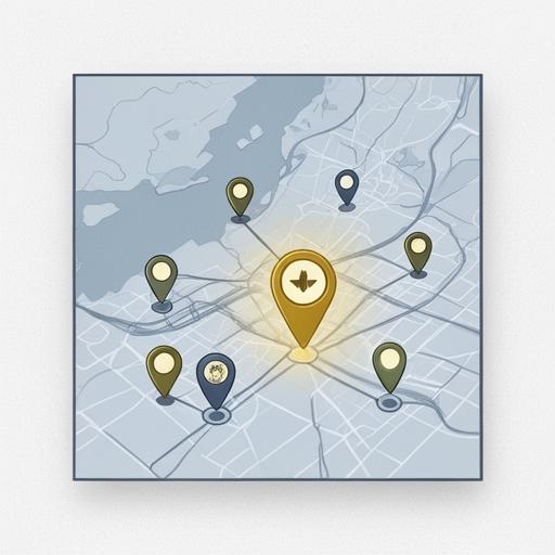 Stylized Palo Alto startup district map with marked Bay Area hubs and a highlighted office location